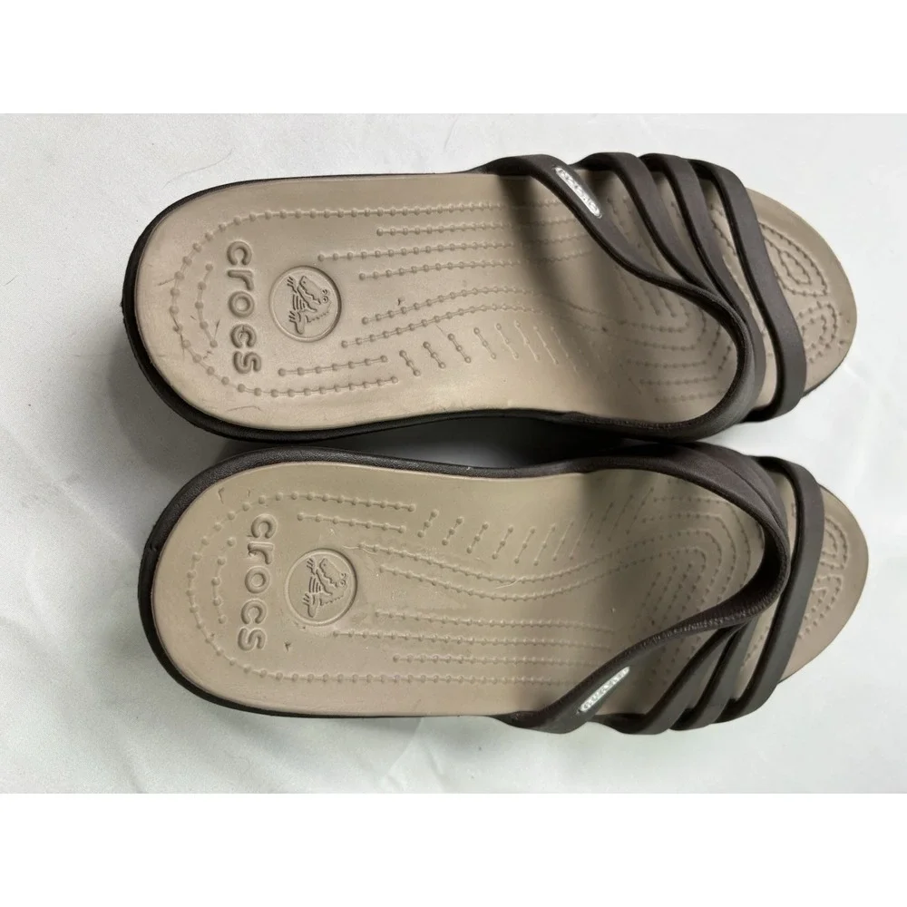 Crocs Brown Rhonda Slide Wedge Sandals Women Size 10 W Excellent Condition